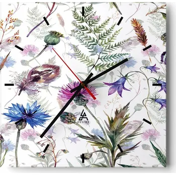 Hodiny Velké nástěnné hodiny 40x40 Květiny z luk - Tiché skleněné hodiny
