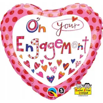 Balónek Barevné fóliové balónky „On Your Engagement“ (srdce). 18" - 46 cm / 1 ks