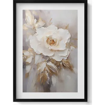 Obraz Nástěnný obraz v černém rámu s grafikou: Jemná malovaná květina, 50x70 cm