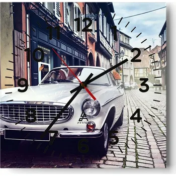 Hodiny Velké nástěnné hodiny 40x40 cm Auto - Skleněné čtvercové tiché hodiny