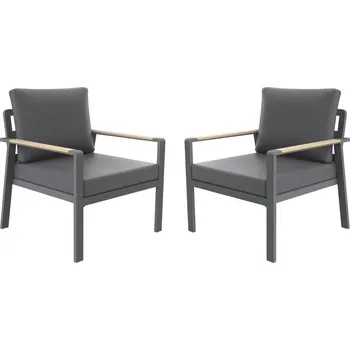 2x kvalitní zahradní kovové křeslo s měkkými polstry, grafit + hnědé dřevo