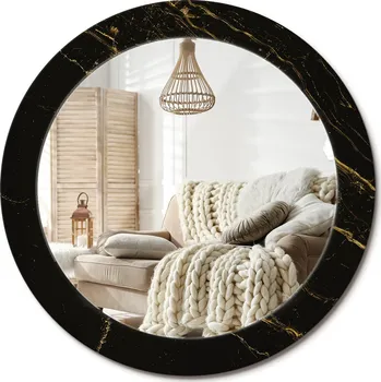 Zrcadlo Zrcadlo s potiskem do koupelny, kuchyně, předsíně, průměr 70 cm, černý mramor