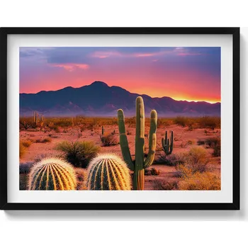 Obraz Nástěnný obraz v černém rámu s grafikou Západ slunce v poušti 80x60 cm