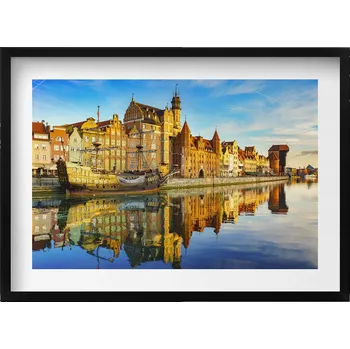 Obraz Obraz v černém rámu na zeď do obýváku Gdaňsk Motława 70x50 cm