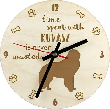 Hodiny Kuvasz - hodiny se psem, dřevěné hodiny, nástěnné hodiny pro milovníky psů,