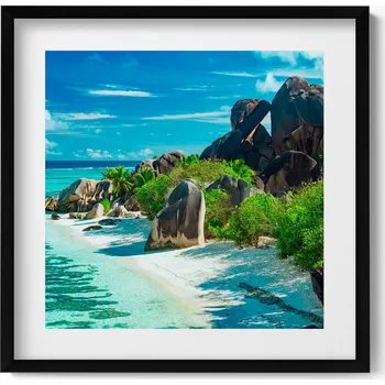 Obraz Dekorativní nástěnný obraz v černém rámu Letní krajina pláže a oceánu 50x50 cm