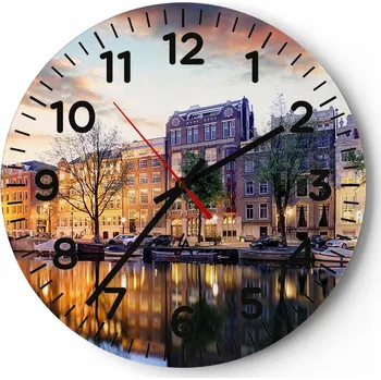 Hodiny Nástěnné hodiny do kuchyně 30x30 Město Skleněné hodiny do obýváku Loft Tiché