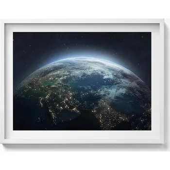 Obraz Obraz v bílém rámu nástěnná dekorace Pohled na Zemi z vesmíru 80x60 cm