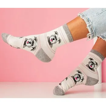 Dámské ponožky DOVOZ EU Dámské ponožky pes knírač šedé Velikost: 37/41