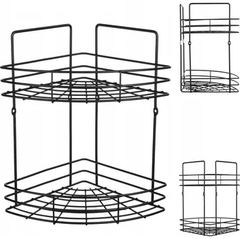Koupelnový nábytek KOUPELNOVÁ POLICE DO SPRCHY ZÁVĚSNÁ REGÁL KOŠÍK 2-PATROVÁ ČERNÁ