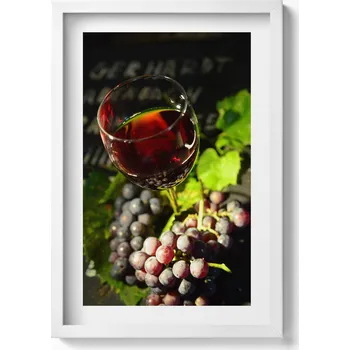 Obraz Nástěnný obraz v bílém rámu Sklenice červeného vína a hroznové víno 40x60 cm