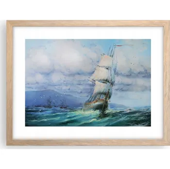 Obraz Obraz plakát v rámu světlý dub do obýváku 40x30 plachetnice foto na zeď