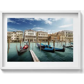 Obraz Dekorativní nástěnný obraz s rámem a grafikou loft Gondoly Benátky Itálie 70x50 cm