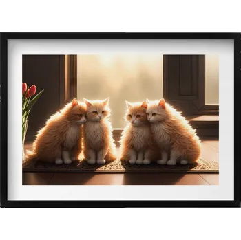 Obraz Dekorativní nástěnný obraz v černém rámu do obýváku Sladká koťátka 70x50 cm