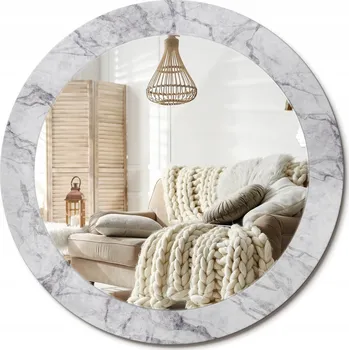 Zrcadlo Kulaté nástěnné dekorativní zrcadlo ve skleněném rámu průměr 70 cm Bílý mramor