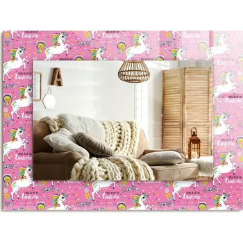 Zrcadlo Nástěnné zrcadlo s grafikou na skle Jednorožci duhy srdce 80x60 cm