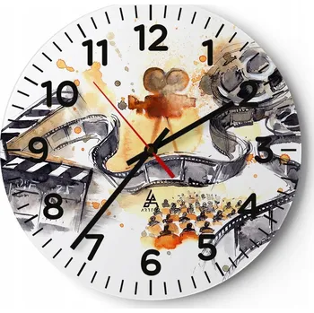 Hodiny Kuchyňské nástěnné hodiny 30x30 Film Kino Moderní skleněné hodiny do obýváku Tiché