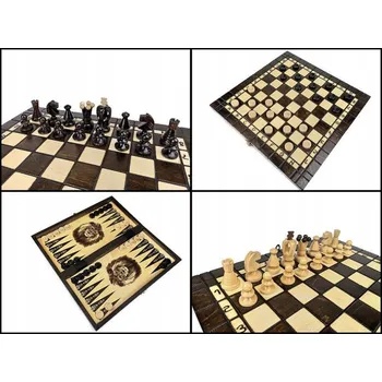 Desková hra Desková hra DŘEVĚNÁ SADA 3 HER ŠACHY + VRHCÁBY + BACKGAMMON - 35 x 35 cm