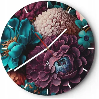 Hodiny Velké nástěnné hodiny 40x40 Květiny Skleněné hodiny Kulatý Tiché