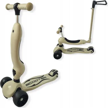 Koloběžka Tříkolová balanční koloběžka 2v1 pro děti, šedá latte s tyčí