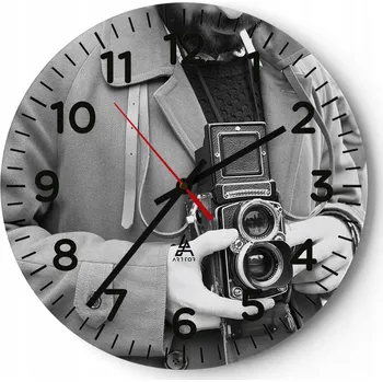 Hodiny Nástěnné hodiny do obýváku 40x40 Fotoaparát Hodiny na skle Loft Tiché