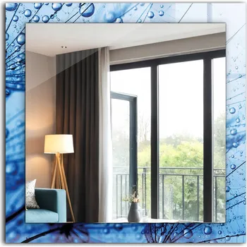 Zrcadlo Nástěnné zrcadlo s rámem z tvrzeného skla 60x60 Kapky na pampeliškách