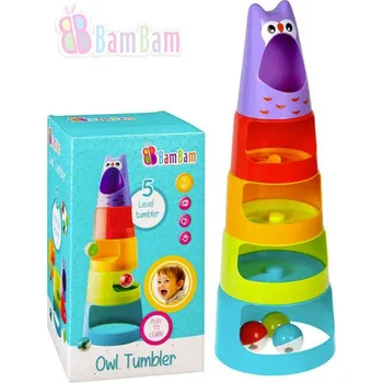 Hračka pro nejmenší BAM BAM Baby Kelímky aktivní kuličková dráha věžička Sova pro miminko | 444749