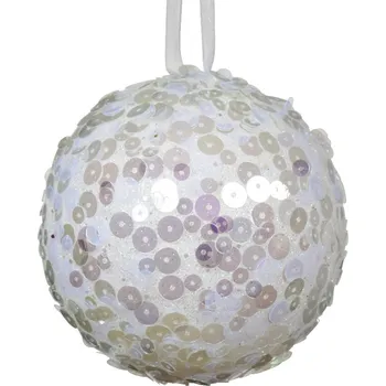Vánoční dekorace Vánoční Koule vánoční kulatá s flitry BÍLÁ třpytivá na stromeček 8 cm