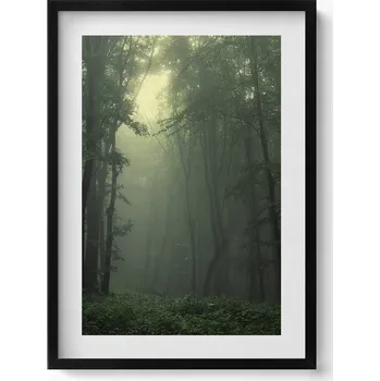 Obraz Dekorativní nástěnný obraz v rámu s grafikou Mlhavý les za úsvitu 50x70 cm
