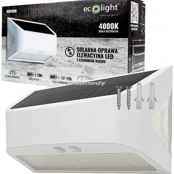 Venkovní osvětlení Solární Lampa na fasádu 6W 4000K s PIR čidlem pohybu a soumraku, výdrž až 20 hodin