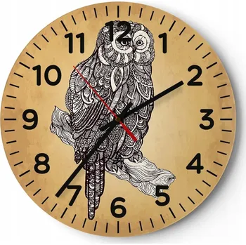 Hodiny Nástěnné hodiny do obýváku 40x40cm Sova Kulatý Skleněné hodiny Loft Tiché