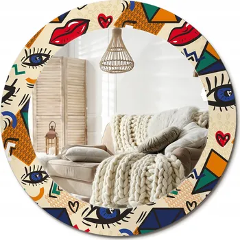 Zrcadlo Stylové kulaté zrcadlo na zeď s potiskem na skle, průměr 60 cm, styl Pop Art