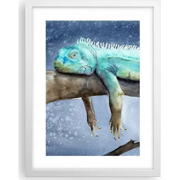 Obraz Obraz plakát v bílém rámu do obýváku 30x40 chameleon foto plakáty na zeď