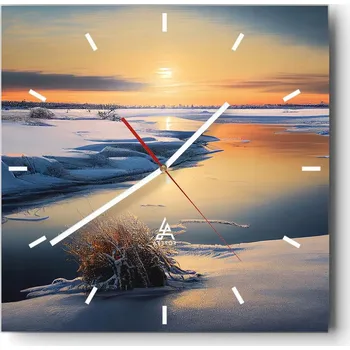 Hodiny Velké nástěnné hodiny na zeď 40x40 Zima Skleněné hodiny Čtvercové Tiché