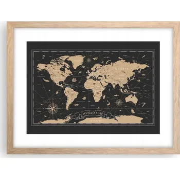 Obraz Obraz plakát v rámu světlý dub do obýváku 40x30 mapa světa foto na zeď