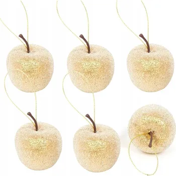 Obraz Jablka ojíněná se zlatým přívěskem 6 kusů věnec sváteční dekorace