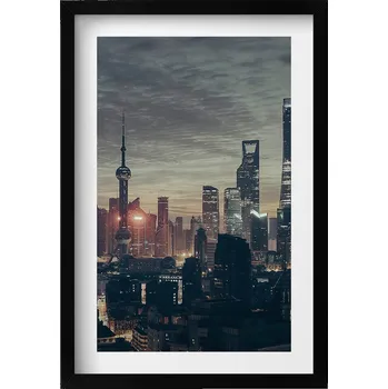 Obraz Dekorativní nástěnný obraz do obýváku kuchyně Panorama Šanghaje v noci 40x60 cm