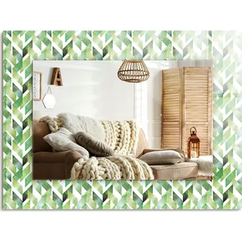 Zrcadlo Dekorativní závěsné zrcadlo s potiskem Zelený geometrický vzor 80x60 cm
