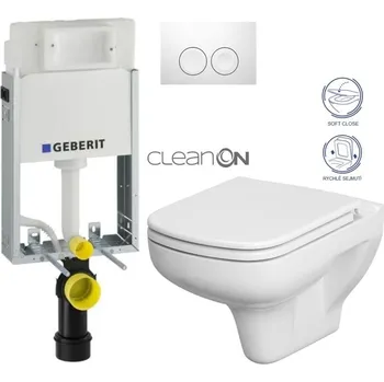 WC sada GEBERIT KOMBIFIXBasic vč. bílého tlačítka DELTA 21 + WC CERSANIT CLEANON COLOUR + SEDÁTKO 110.100.00.1 21BI CN1