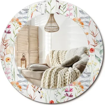 Zrcadlo Loftové závěsné zrcadlo s ozdobným skleněným rámem Divoké květiny průměr 50 cm