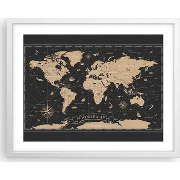 Obraz Obraz plakát na zeď v bílém rámu 50x40 mapa světa foto do obýváku