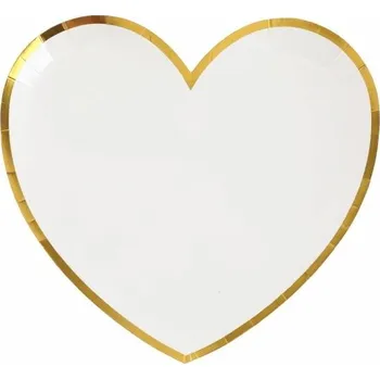 Talíř PAPÍROVÉ TALÍŘKY BÍLÉ SRDCE ZLATÉ 22,5X20 CM SVATÉ PŘIJÍMÁNÍ SVATEBNÍ HOSTINA SVATBA IHS