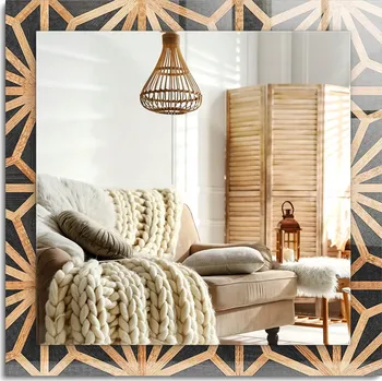 Zrcadlo Zrcadlo s potiskem Dřevěný geometrický vzor 60x60 cm