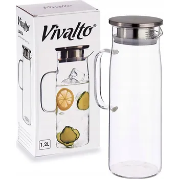 LUX ZDRAVÁ SKLENĚNÁ DŽBÁN + INOX VÍKO SE SÍTKEM NA NÁPOJE VODU 1,2L AR