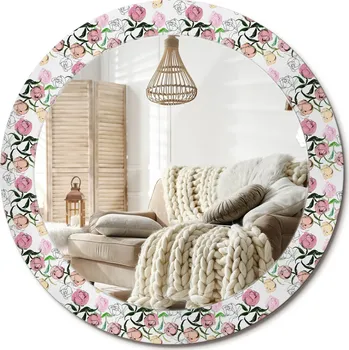 Zrcadlo Kulaté nástěnné dekorativní zrcadlo ve skleněném rámu průměr 70 cm - Pivoňkové poupata