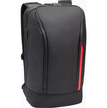 Cestovní taška PORSCHE Urban 2 in 1 Travel Bag Taška cestovní volnočasová černá s červenými detaily (Lze použít jako cestovní tašku nebo jako batoh. S logem Porsche na přední straně. Vodoodpudivý materiál. Oddělená přihrádka na notebook a obchodní organizér. Polstrovaná