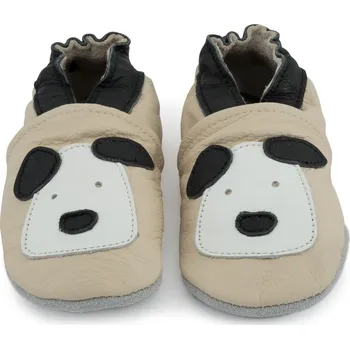 Capáčky CAROZOO Kožené capáčky s koženou podrážkou štěně béžová 2-3 roky Béžová 24,5