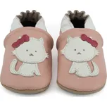 CAROZOO Kožené capáčky s gumovou podrážkou růžové s kočičkou 2-3 roky Růžová 24,5