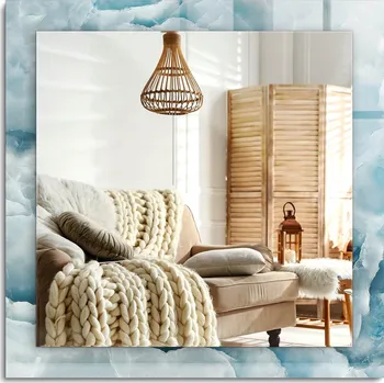 Zrcadlo Zrcadlo s ozdobným okrajem, modrá mramorová textura, 60 x 60 cm