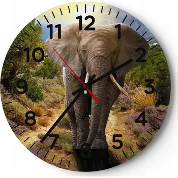 Hodiny Nástěnné hodiny Skleněné hodiny 30x30 cm Zvířata Slon Safari Hodiny na zeď ARTTOR Moderní nástěnné hodiny do obýváku Tiché nástěnné hodiny do kuchyně Skleněné nástěnné hodiny bezhlučné Nástěnná dekorace moderní stylové Nástěnné hodiny do kuchyně kulatý ná